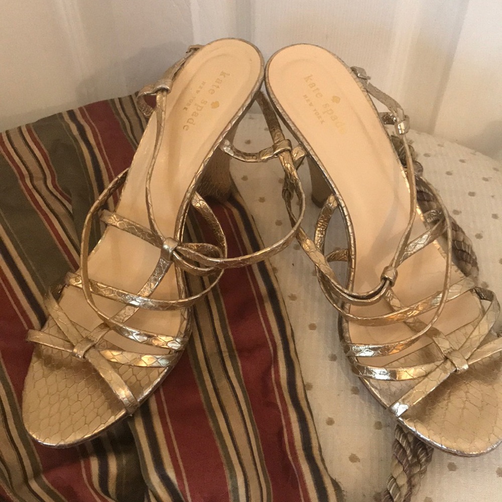 Kate Spade gold leather wedge sandal like new!